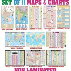 Complete set of UPSC Maps & Charts | set of 11 | India & World Map ( Both Political & Physical ) with Constitution of India, Constitutional Amendments, Indian History, Indian Economy, Geographical Terms, Geography of India, and UPSC Prelims Syllabus Chart