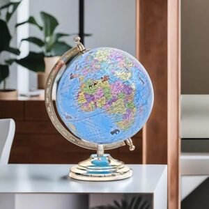 Rotating World Globe with Steel Finish Arc and Base | Magnifying Glass | World Map