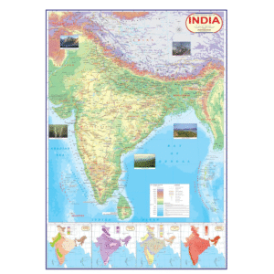 India Physical Map | Laimnated Both Sides | Size 70x100 cm | India Map