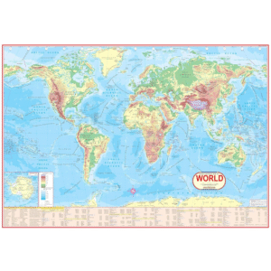 World Physical Map | Laimnated Both Sides | Size 70x100 cm | World Map