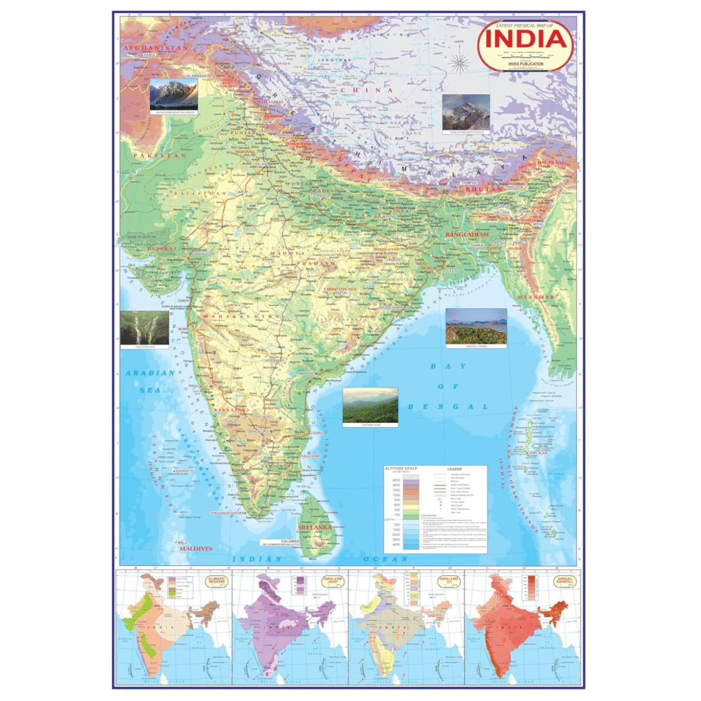 India Physical Map | Laminated Both Sides | Size 70×100 cm | India Map ...